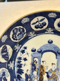 A rare Chinese blue and white 'arbour' dish after Cornelis Pronk, Qianlong, ca. 1740