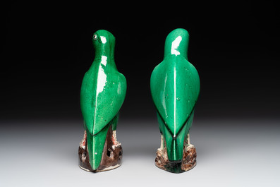 A pair of Chinese verte biscuit models of parrots, Kangxi