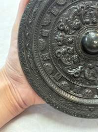 A Chinese finely cast 'immortals' bronze mirror, Wu Zuo Ming Jing 吾作明鏡 mark, Eastern Han