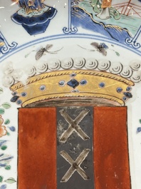 A Chinese famille verte armorial 'Provinces' dish with the arms of Amsterdam, Kangxi