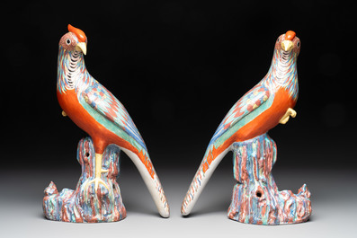 A pair of famille rose-style models of pheasants, Samson, Paris, 19th C.