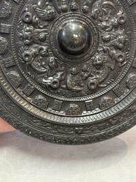 A Chinese finely cast 'immortals' bronze mirror, Wu Zuo Ming Jing 吾作明鏡 mark, Eastern Han