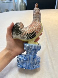 A pair of Chinese polychrome-glazed models of roosters, 18/19th C.