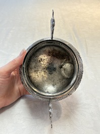 A Vietnamese or Chinese silver tripod censer and cover, 19/20th C.