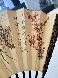 In the manner of Ma Quan 馬荃(18th C.): 'An ebony fan painted with 'Four Gentlemen 四君子', 19/20th C.