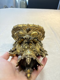 An extremely rare and fine Chinese gilt-bronze Buddha, inscribed 大明正統己未金川比丘昌靜捐資命工造, Zhengtong mark and of the period, dated 1439