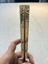A chinoiserie folding fan, watercolour on paper and bone, France, early 19th C.