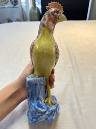 A pair of Chinese polychrome-glazed models of roosters, 18/19th C.
