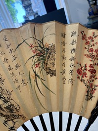 In the manner of Ma Quan 馬荃(18th C.): 'An ebony fan painted with 'Four Gentlemen 四君子', 19/20th C.