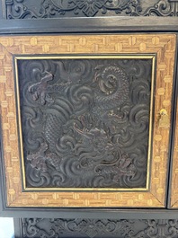 A Chinese zitan cabinet of curiosities with five-clawed dragons, 19/20th C.