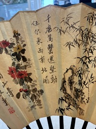 In the manner of Ma Quan 馬荃(18th C.): 'An ebony fan painted with 'Four Gentlemen 四君子', 19/20th C.