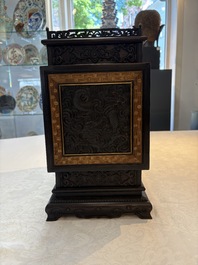 A Chinese zitan cabinet of curiosities with five-clawed dragons, 19/20th C.