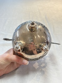 A Vietnamese or Chinese silver tripod censer and cover, 19/20th C.