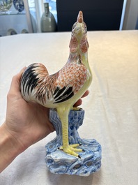 A pair of Chinese polychrome-glazed models of roosters, 18/19th C.