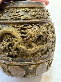 A fine Chinese gilt-bronze 'dragon among clouds' bell, Qianlong mark and of the period, dated 1743
