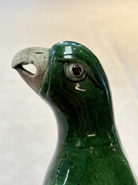A pair of Chinese verte biscuit models of parrots, Kangxi