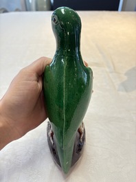 A pair of Chinese verte biscuit models of parrots, Kangxi