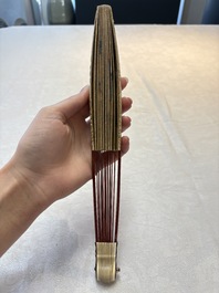 A chinoiserie folding fan, watercolour on paper and bone, France, early 19th C.