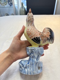 A pair of Chinese polychrome-glazed models of roosters, 18/19th C.