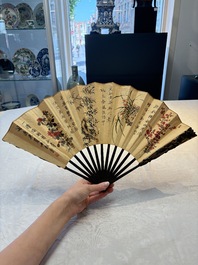 In the manner of Ma Quan 馬荃(18th C.): 'An ebony fan painted with 'Four Gentlemen 四君子', 19/20th C.
