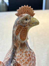 A pair of Chinese polychrome-glazed models of roosters, 18/19th C.
