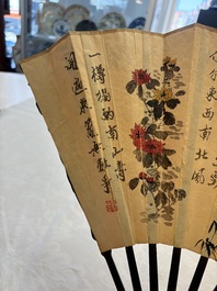 In the manner of Ma Quan 馬荃(18th C.): 'An ebony fan painted with 'Four Gentlemen 四君子', 19/20th C.