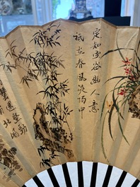 In the manner of Ma Quan 馬荃(18th C.): 'An ebony fan painted with 'Four Gentlemen 四君子', 19/20th C.