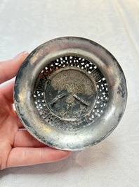 A Vietnamese or Chinese silver tripod censer and cover, 19/20th C.
