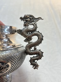 A Vietnamese or Chinese silver tripod censer and cover, 19/20th C.