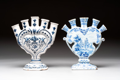 Two blue and white Delftware tulip vases, The Netherlands and France, 18/19th C.