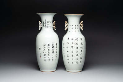 Two Chinese famille rose vases and a hexagonal hat stand, signed Qun Yi Hua Guan 群益畫館, Li Quanchang 李詮昌 and Cai Yun Xuan 彩雲軒, 19/20th C.