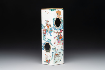 A Chinese famille rose hexagonal hat stand with narrative design, Tongzhi mark and of the period