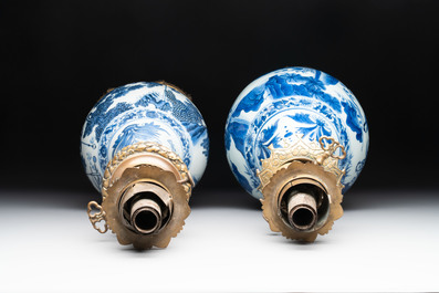 Two Chinese blue and white 'Wen Wang Fang Xian 文王訪賢' and 'Zhu Lin Qi Xian 竹林七賢' vases mounted as lamps, Transitional period