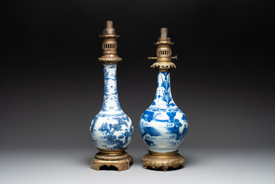 Two Chinese blue and white 'Wen Wang Fang Xian 文王訪賢' and 'Zhu Lin Qi Xian 竹林七賢' vases mounted as lamps, Transitional period