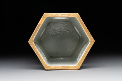 A Chinese famille rose hexagonal hat stand with narrative design, Tongzhi mark and of the period