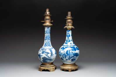 Two Chinese blue and white 'Wen Wang Fang Xian 文王訪賢' and 'Zhu Lin Qi Xian 竹林七賢' vases mounted as lamps, Transitional period