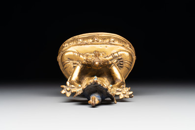 A Sino-Tibetan coral and turquoise-inlaid gilt-bronze Buddha Amitayus, 18th C.