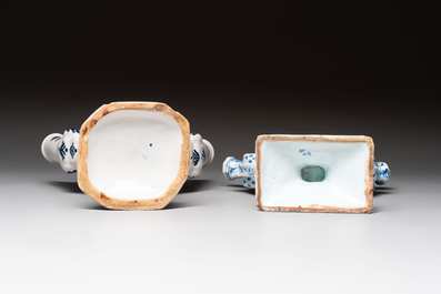 Two blue and white Delftware tulip vases, The Netherlands and France, 18/19th C.