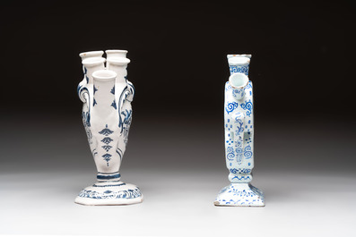 Two blue and white Delftware tulip vases, The Netherlands and France, 18/19th C.