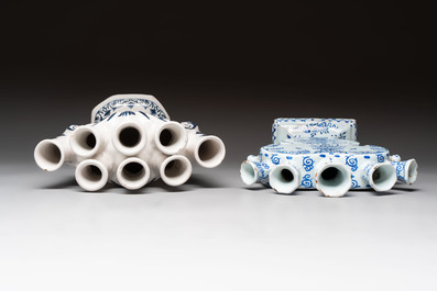 Two blue and white Delftware tulip vases, The Netherlands and France, 18/19th C.