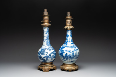 Two Chinese blue and white 'Wen Wang Fang Xian 文王訪賢' and 'Zhu Lin Qi Xian 竹林七賢' vases mounted as lamps, Transitional period
