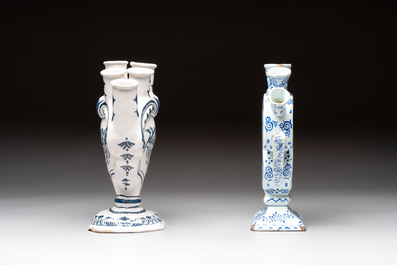 Two blue and white Delftware tulip vases, The Netherlands and France, 18/19th C.