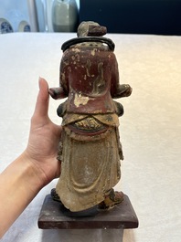 A Chinese polychrome lacquered wooden sculpture of Weituo, 17/18th C.