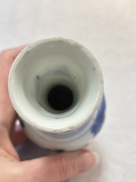 A small Chinese blue and white bottle vase with narrative design, Transitional period
