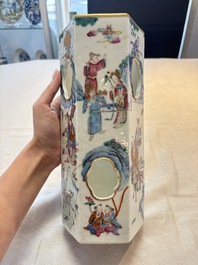 A Chinese famille rose hexagonal hat stand with narrative design, Tongzhi mark and of the period