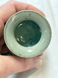 A small Chinese green-glazed 'jun' tripod censer, Hebi, Song/Yuan