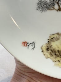 Five Chinese polychrome plates, signed Zou Furen 邹甫仁, dated 1989