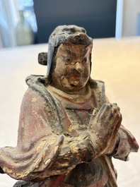 A Chinese polychrome lacquered wooden sculpture of Weituo, 17/18th C.
