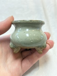 A small Chinese green-glazed 'jun' tripod censer, Hebi, Song/Yuan