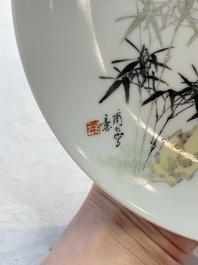Five Chinese polychrome plates, signed Zou Furen 邹甫仁, dated 1989